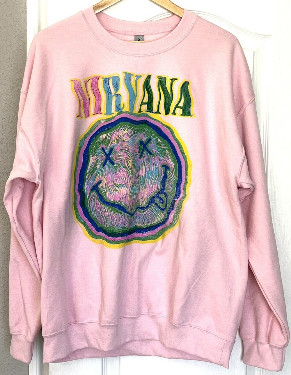 Nirvana Smile Face Crewneck Sweatshirt L LARGE 90’s Grunge Music *New, No Tag